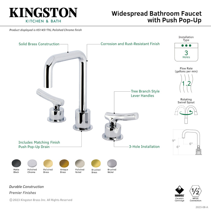 Hallerbos KS1456TKL Two-Handle 3-Hole Deck Mount Widespread Bathroom Faucet with Push Pop-Up, Polished Nickel