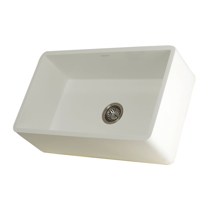 Arcticstone GKFA301810BC 30-Inch Solid Surface White Stone Apron-Front Single Bowl Farmhouse Kitchen Sink, Matte White