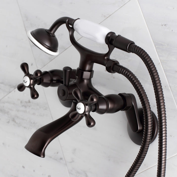 Kingston KS266ORB Two-Handle 2-Hole Wall Mount Clawfoot Tub Faucet with Hand Shower, Oil Rubbed Bronze