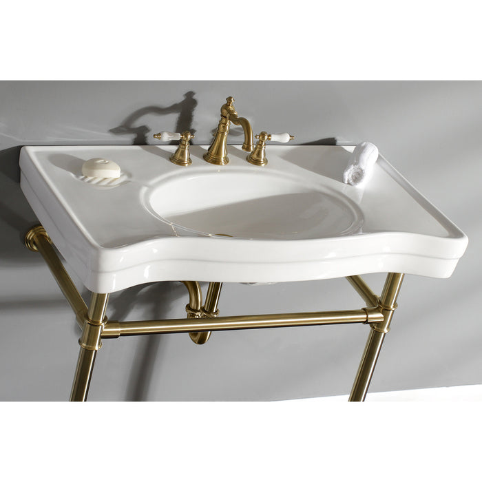 Imperial VPB1367ST Ceramic Console Sink with Stainless Steel Legs, White/Brushed Brass