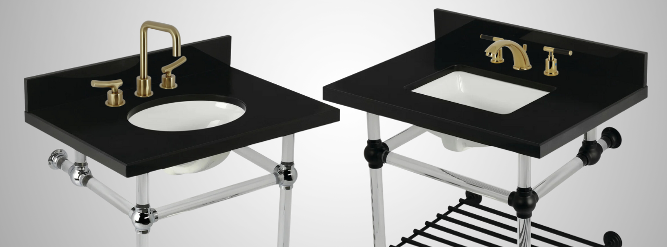 Kingston’s Black Granite Top Console Sinks with Acrylic Legs
