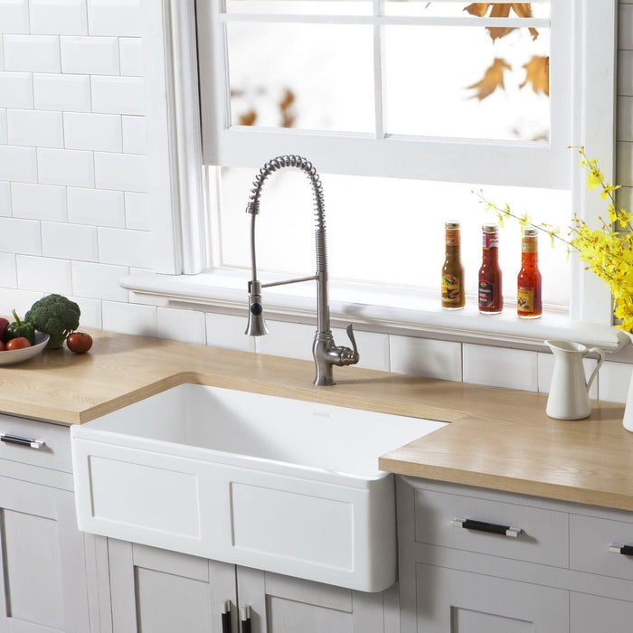 The Gourmetier White Stone Apron Front Farmhouse Kitchen Sink is the Contemporary Essential Your Home is Missing, GKFA331810DS