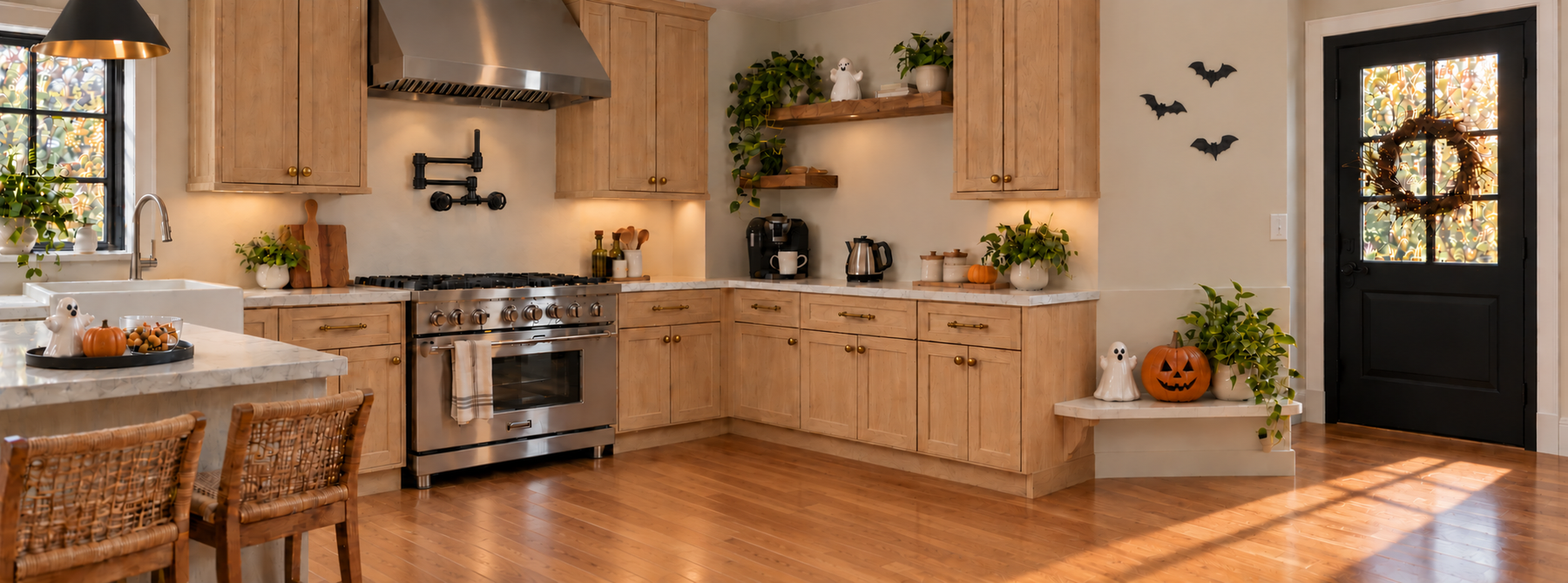 Halloween Kitchen Ideas With Black and Bronze Faucets
