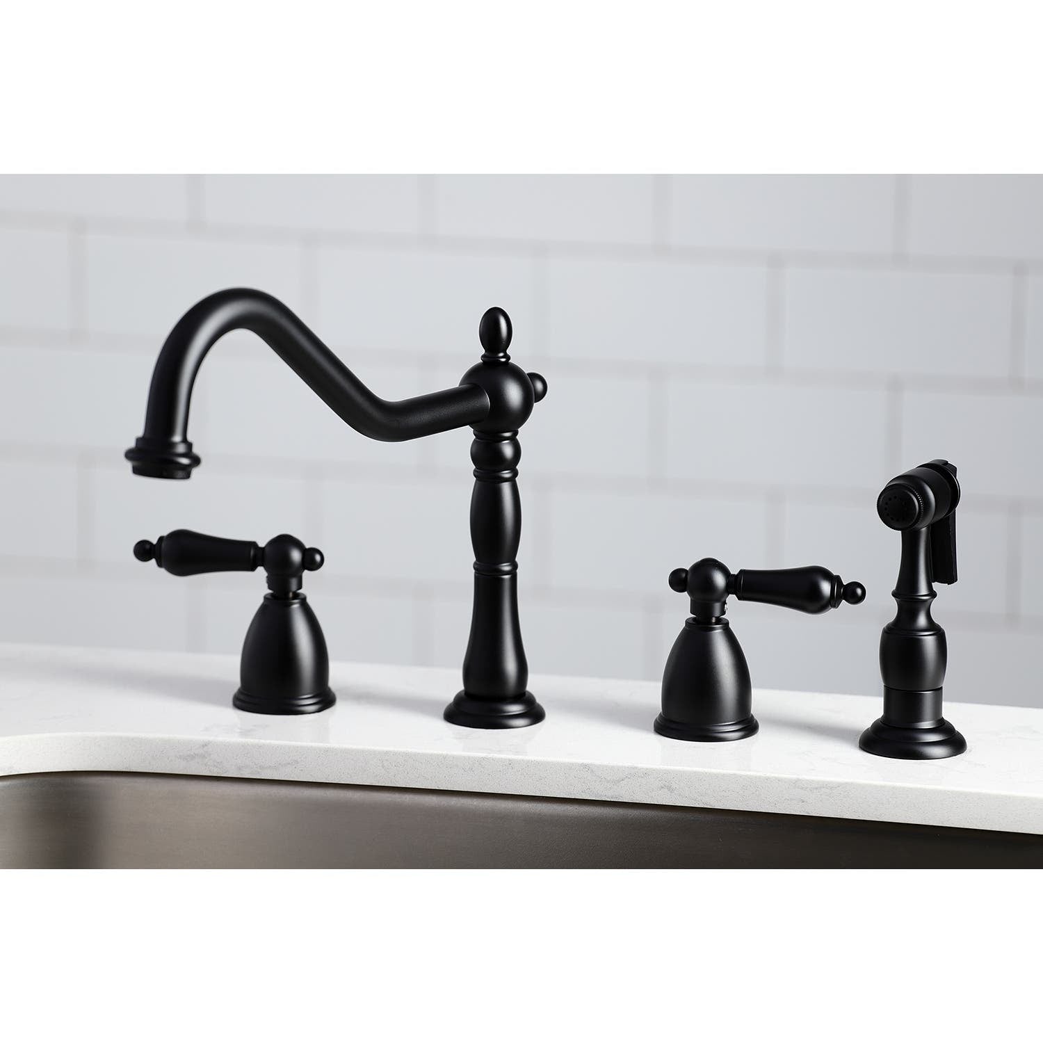 Matte Black Widespread Kitchen Faucet Feature: KB1790ALBS