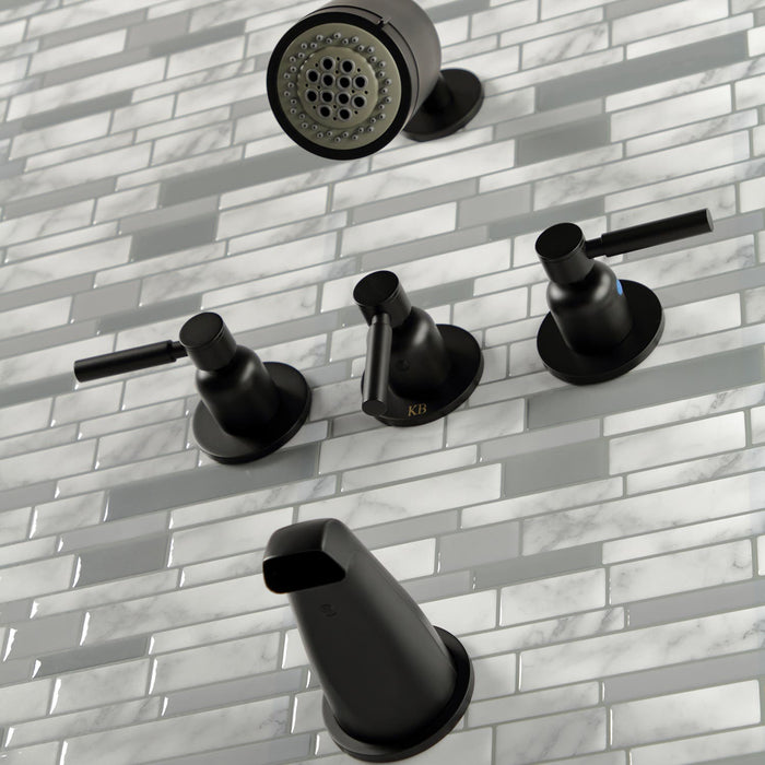 Profile of a Matte Black Concord Tub and Shower Faucet with 3 Handles, KBX8130DL