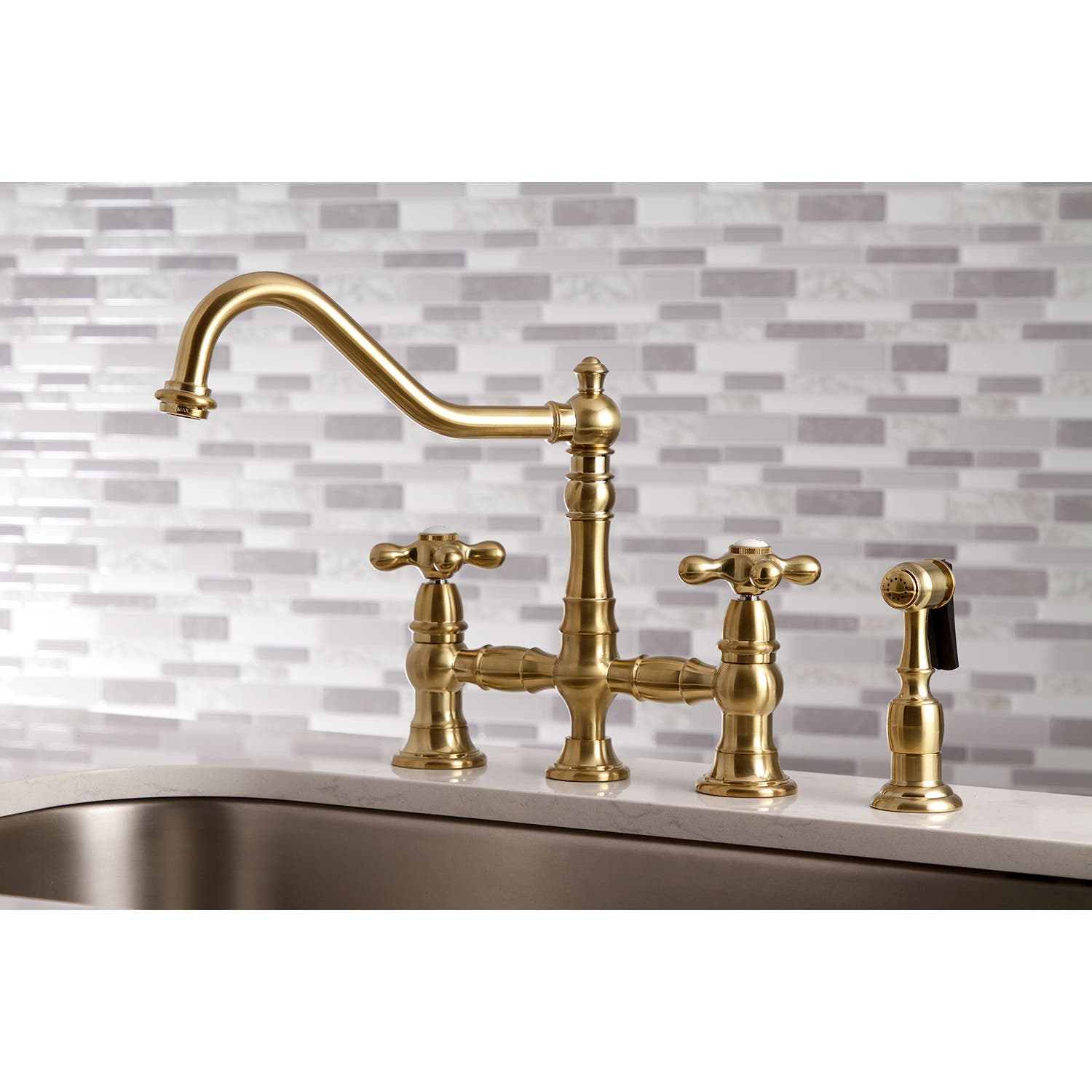 Satin Brass Bridge Kitchen Faucet Feature: KS3277AXBS