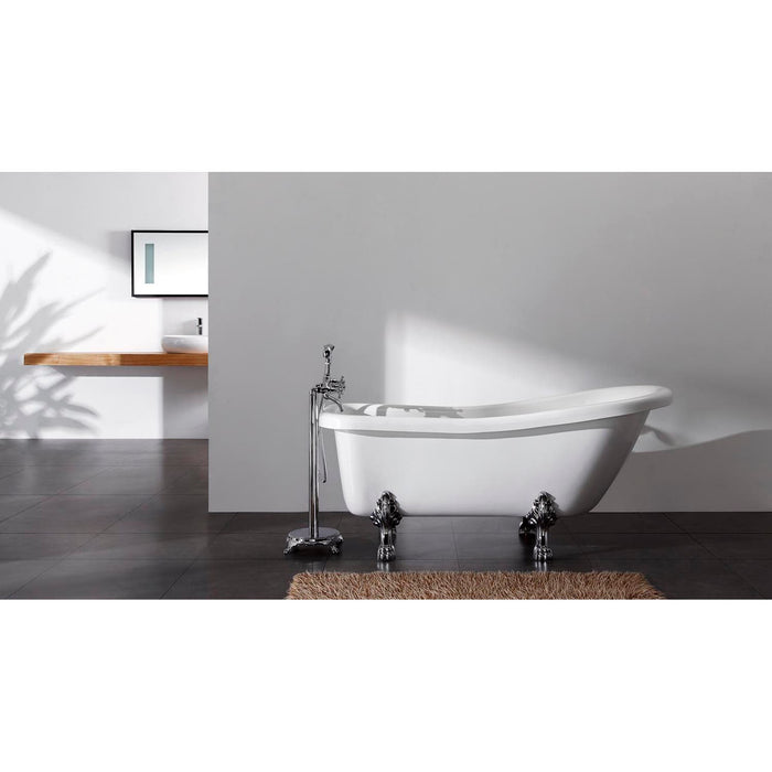 VT7DE672826C1 67-Inch Acrylic Slipper Clawfoot Tub with 7-Inch Faucet Drillings and Feet, White/Polished Chrome