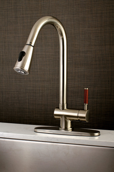 Brushed Nickel Wood Handle Kitchen Faucet, GS8898DWL 