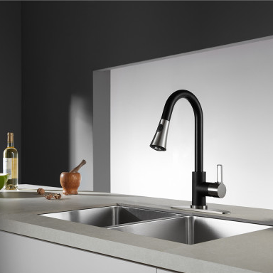 Matte Black/Polished Chrome Dual Tone Pull-Down Kitchen Faucet, LS8727CTL 