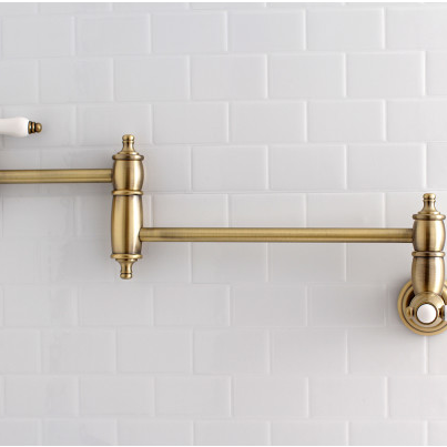 Antique Brass Wall Mount Pot Filler Faucet, KS3103BPL
