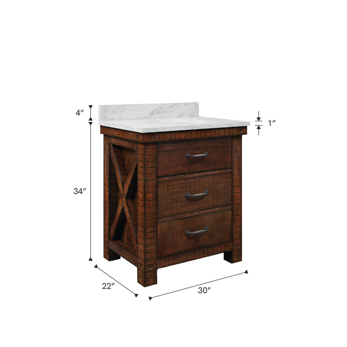 Kingston Aberdeen AB30CW03RS - 30 in. x 22 in. Bathroom Vanity Marble Top and White Basin, Rustic Sierra