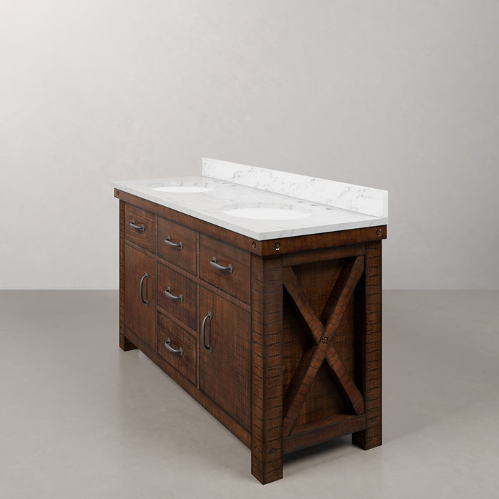 Kingston Aberdeen AB60CW03RS - 60 in. x 22 in. Bathroom Vanity Marble Top and White Basin, Rustic Sierra