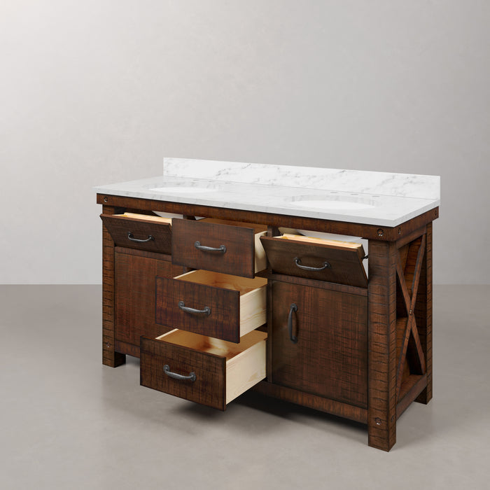 Kingston Aberdeen AB60CW03RS - 60 in. x 22 in. Bathroom Vanity Marble Top and White Basin, Rustic Sierra