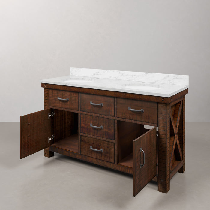 Kingston Aberdeen AB60CW03RS - 60 in. x 22 in. Bathroom Vanity Marble Top and White Basin, Rustic Sierra