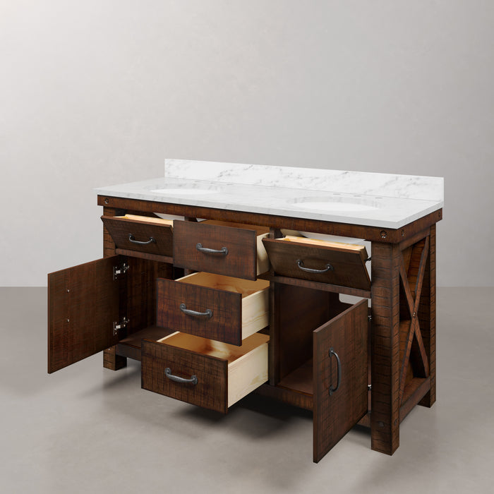 Kingston Aberdeen AB60CW03RS - 60 in. x 22 in. Bathroom Vanity Marble Top and White Basin, Rustic Sierra