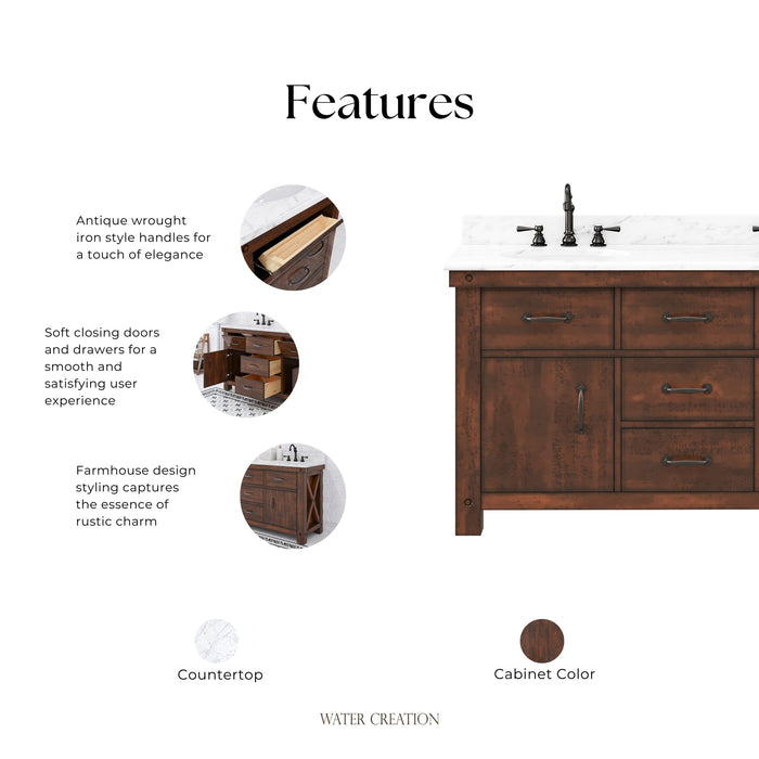 Kingston Aberdeen AB60CW03RS - 60 in. x 22 in. Bathroom Vanity Marble Top and White Basin, Rustic Sierra