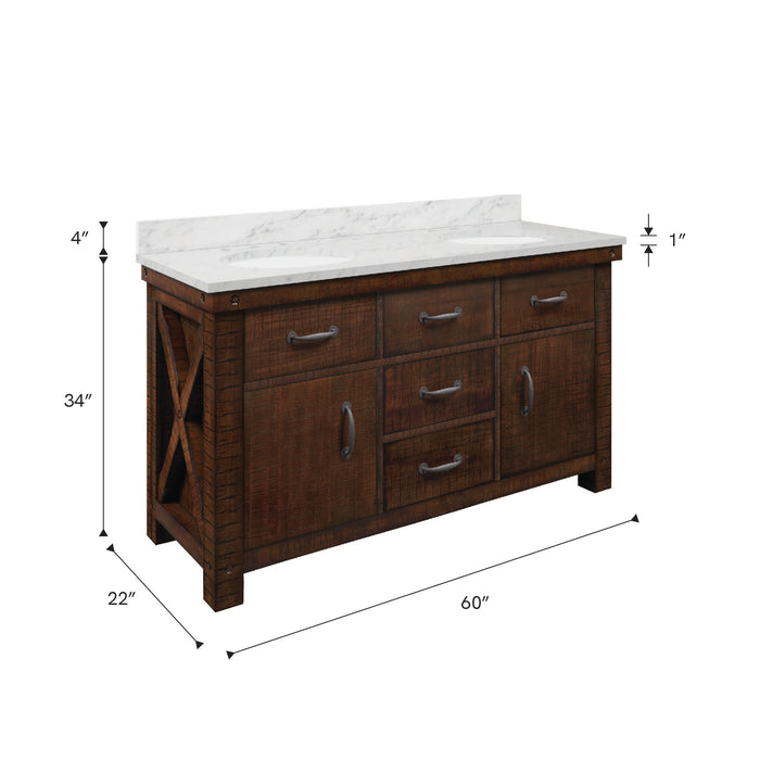 Kingston Aberdeen AB60CW03RS - 60 in. x 22 in. Bathroom Vanity Marble Top and White Basin, Rustic Sierra