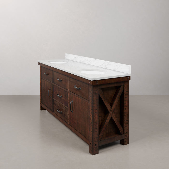 Kingston Aberdeen AB72CW03RS - 72 in. x 22 in. Bathroom Vanity Marble Top and White Basin, Rustic Sierra