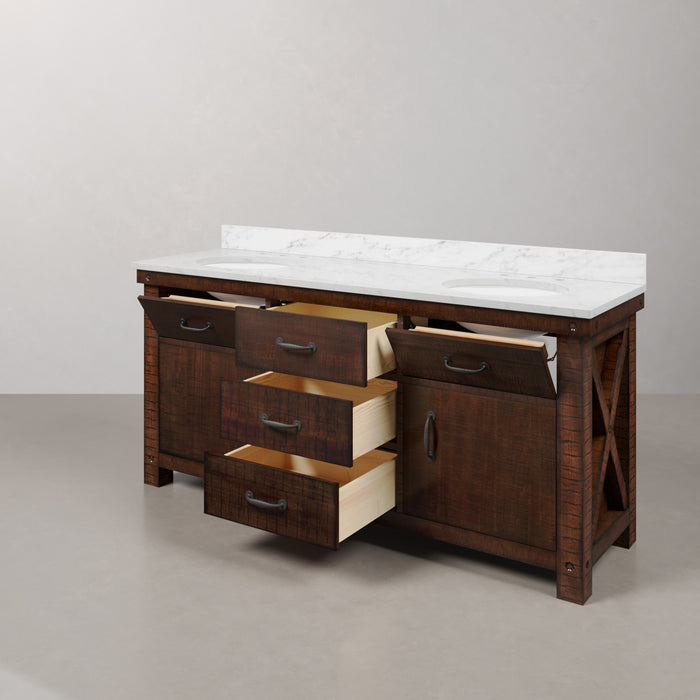Kingston Aberdeen AB72CW03RS - 72 in. x 22 in. Bathroom Vanity Marble Top and White Basin, Rustic Sierra