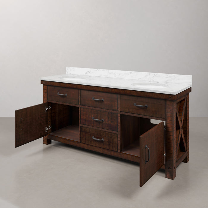 Kingston Aberdeen AB72CW03RS - 72 in. x 22 in. Bathroom Vanity Marble Top and White Basin, Rustic Sierra