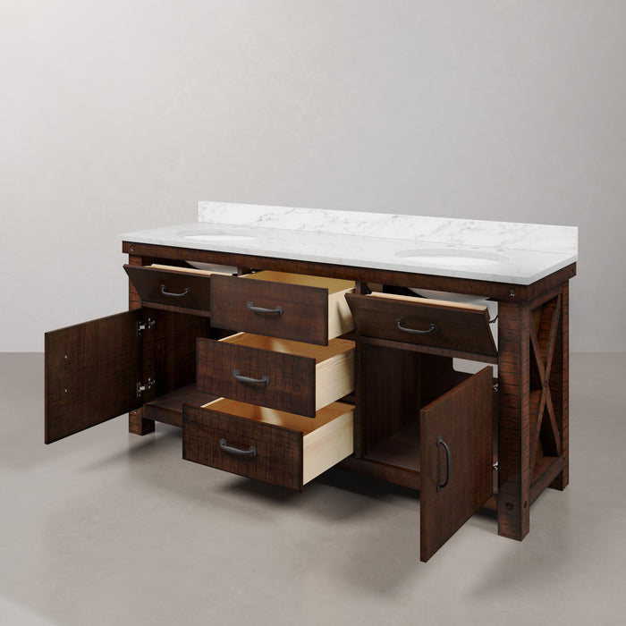 Kingston Aberdeen AB72CW03RS - 72 in. x 22 in. Bathroom Vanity Marble Top and White Basin, Rustic Sierra