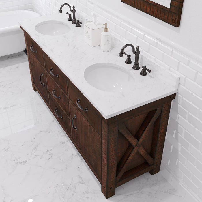 Kingston Aberdeen AB72CW03RS - 72 in. x 22 in. Bathroom Vanity Marble Top and White Basin, Rustic Sierra