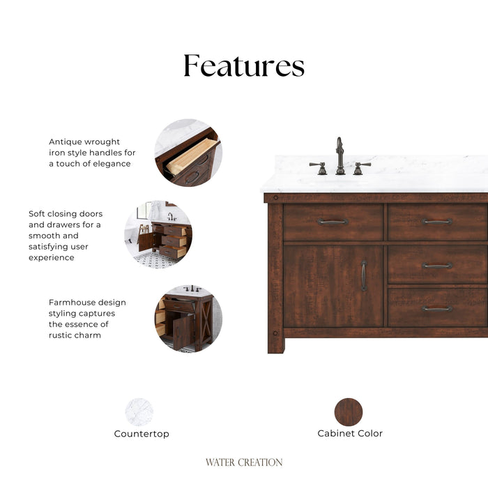 Kingston Aberdeen AB72CW03RS - 72 in. x 22 in. Bathroom Vanity Marble Top and White Basin, Rustic Sierra