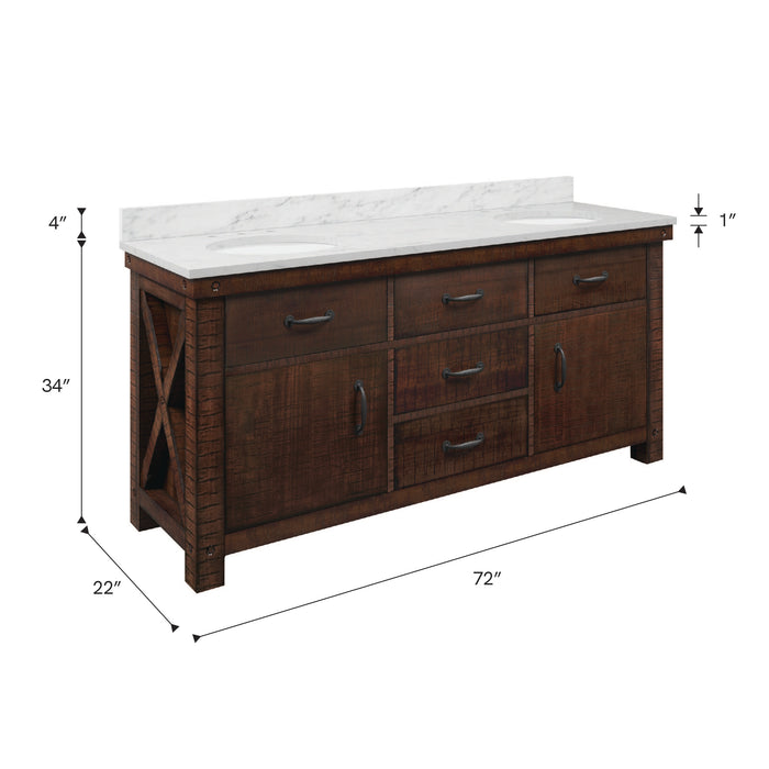 Kingston Aberdeen AB72CW03RS - 72 in. x 22 in. Bathroom Vanity Marble Top and White Basin, Rustic Sierra