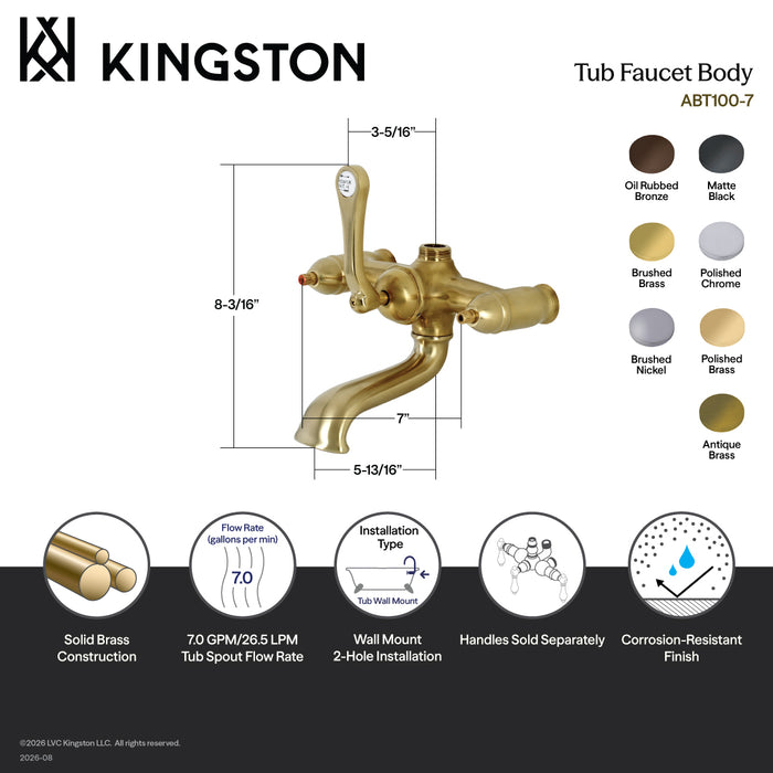 Kingston Heirloom ABT100-3 - Vintage Tub Faucet Body, Antique Brass