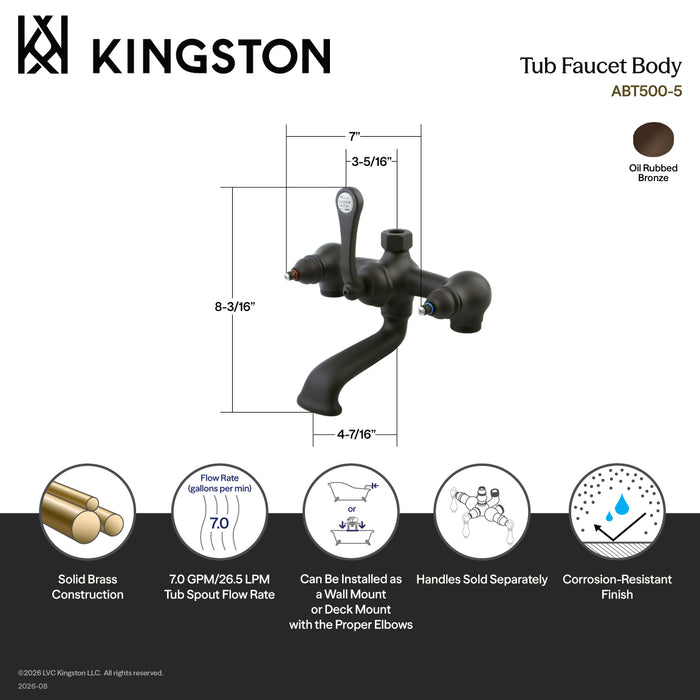 Kingston Heirloom ABT500-5 - Vintage Wall-Mount Tub Faucet Body Only (10-Inch Body Length), Oil Rubbed Bronze