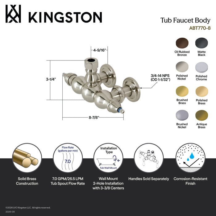 Kingston Heirloom ABT770-2 - Vintage 3-3/8 inch Wall Mount Faucet Body, Polished Brass