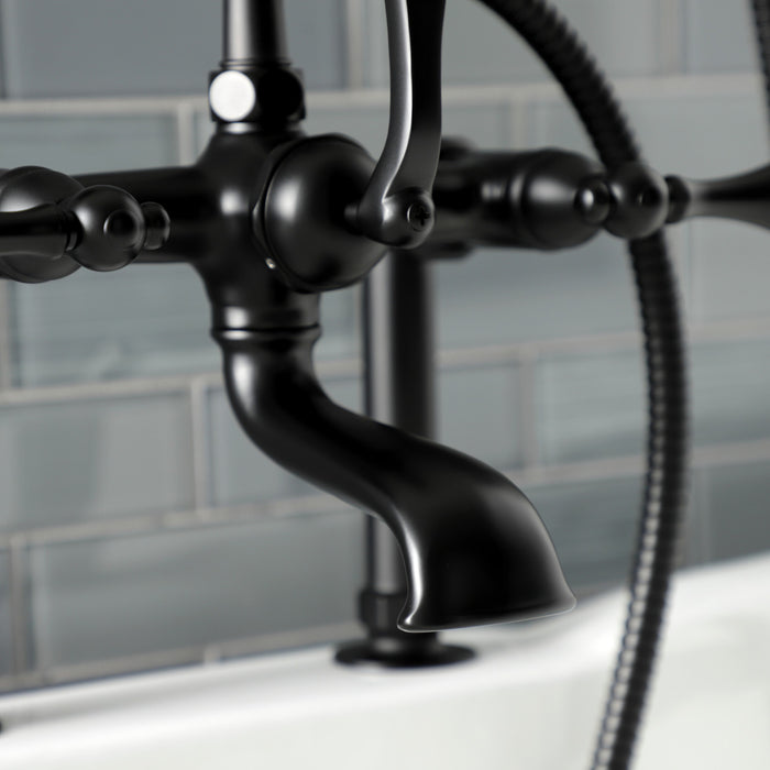 Kingston Heirloom AE103T0 - Aqua Vintage Three-Handle 2-Hole Deck-Mount Clawfoot Tub Faucet with Hand Shower, Matte Black