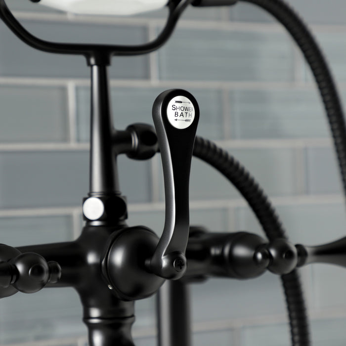 Kingston Heirloom AE103T0 - Aqua Vintage Three-Handle 2-Hole Deck-Mount Clawfoot Tub Faucet with Hand Shower, Matte Black