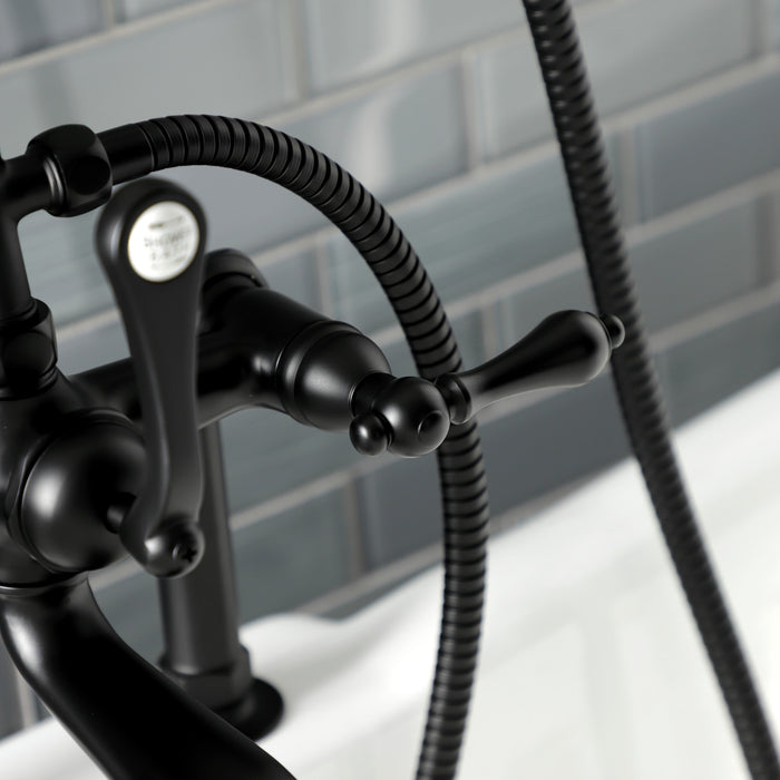 Kingston Heirloom AE103T0 - Aqua Vintage Three-Handle 2-Hole Deck-Mount Clawfoot Tub Faucet with Hand Shower, Matte Black