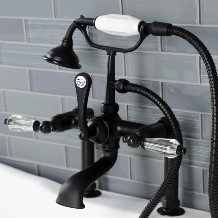 Kingston Heirloom AE103T0WLL - Wilshire Three-Handle 2-Hole Deck-Mount Clawfoot Tub Faucet with Hand Shower, Matte Black