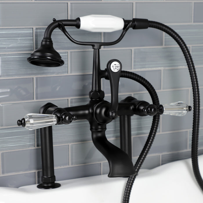 Kingston Heirloom AE103T0WLL - Wilshire Three-Handle 2-Hole Deck-Mount Clawfoot Tub Faucet with Hand Shower, Matte Black