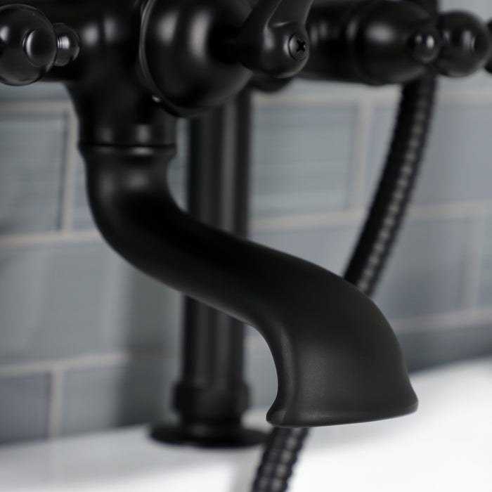 Kingston Heirloom AE103T0WLL - Wilshire Three-Handle 2-Hole Deck-Mount Clawfoot Tub Faucet with Hand Shower, Matte Black