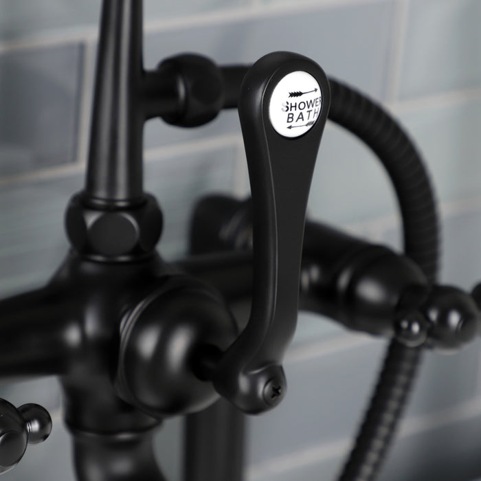 Kingston Heirloom AE103T0WLL - Wilshire Three-Handle 2-Hole Deck-Mount Clawfoot Tub Faucet with Hand Shower, Matte Black