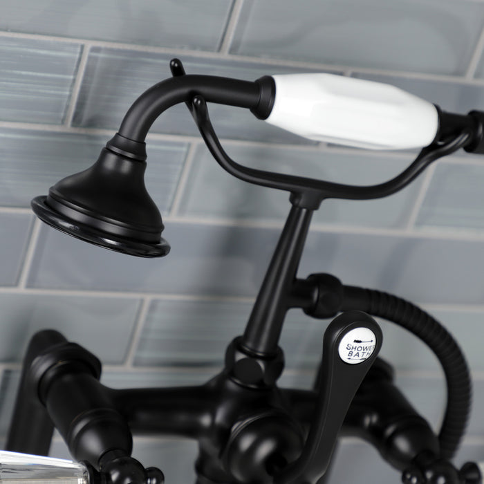 Kingston Heirloom AE103T0WLL - Wilshire Three-Handle 2-Hole Deck-Mount Clawfoot Tub Faucet with Hand Shower, Matte Black