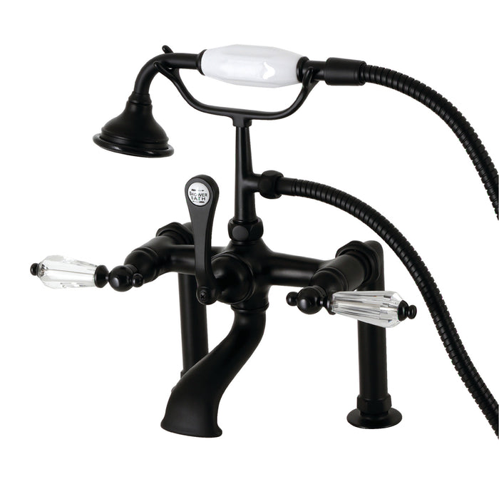 Kingston Heirloom AE103T0WLL - Wilshire Three-Handle 2-Hole Deck-Mount Clawfoot Tub Faucet with Hand Shower, Matte Black