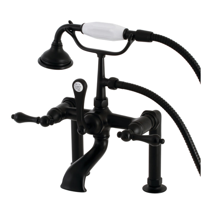 Kingston Heirloom AE103T0 - Aqua Vintage Three-Handle 2-Hole Deck-Mount Clawfoot Tub Faucet with Hand Shower, Matte Black