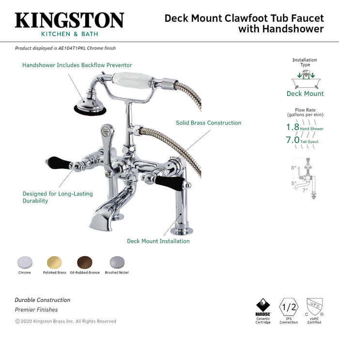 Kingston Heirloom AE103T2PKL - Duchess Three-Handle 2-Hole Deck-Mount Clawfoot Tub Faucet with Hand Shower, Polished Brass