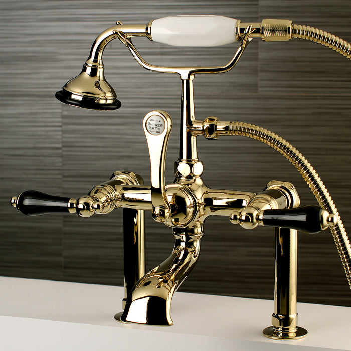 Kingston Heirloom AE103T2PKL - Duchess Three-Handle 2-Hole Deck-Mount Clawfoot Tub Faucet with Hand Shower, Polished Brass