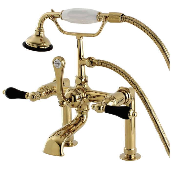 Kingston Heirloom AE103T2PKL - Duchess Three-Handle 2-Hole Deck-Mount Clawfoot Tub Faucet with Hand Shower, Polished Brass