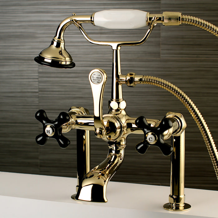 Kingston Heirloom AE103T2PKX - Duchess Three-Handle 2-Hole Deck-Mount Clawfoot Tub Faucet with Hand Shower, Polished Brass