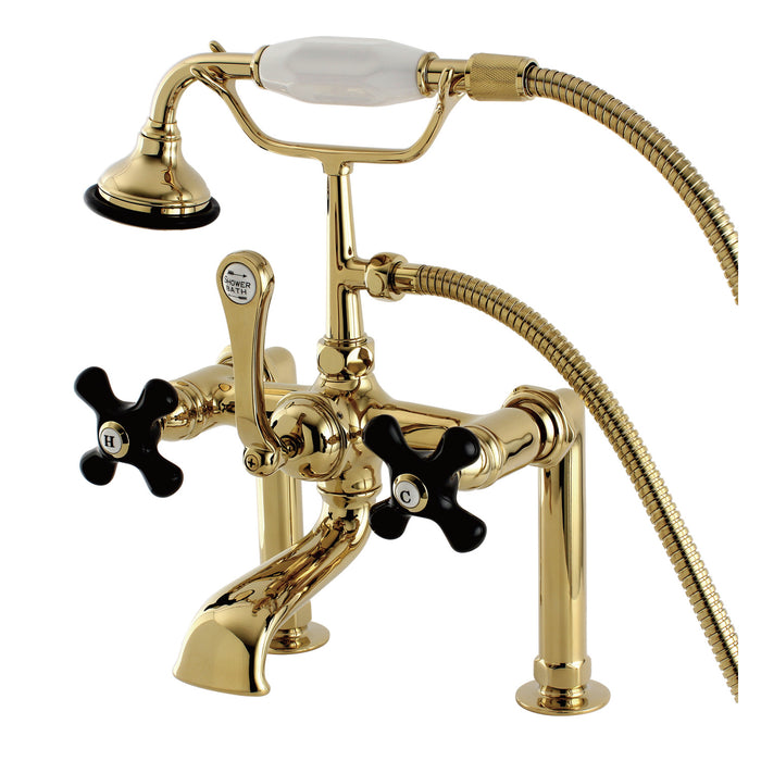 Kingston Heirloom AE103T2PKX - Duchess Three-Handle 2-Hole Deck-Mount Clawfoot Tub Faucet with Hand Shower, Polished Brass