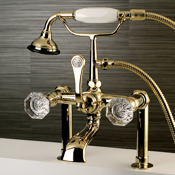 Kingston Heirloom AE103T2WCL - Celebrity Three-Handle 2-Hole Deck-Mount Clawfoot Tub Faucet with Hand Shower, Polished Brass