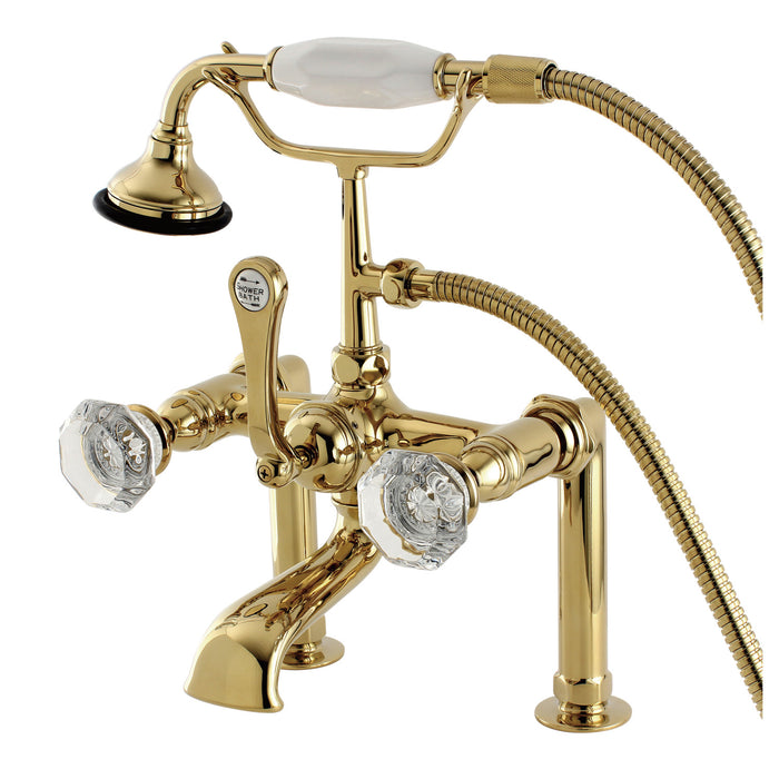 Kingston Heirloom AE103T2WCL - Celebrity Three-Handle 2-Hole Deck-Mount Clawfoot Tub Faucet with Hand Shower, Polished Brass