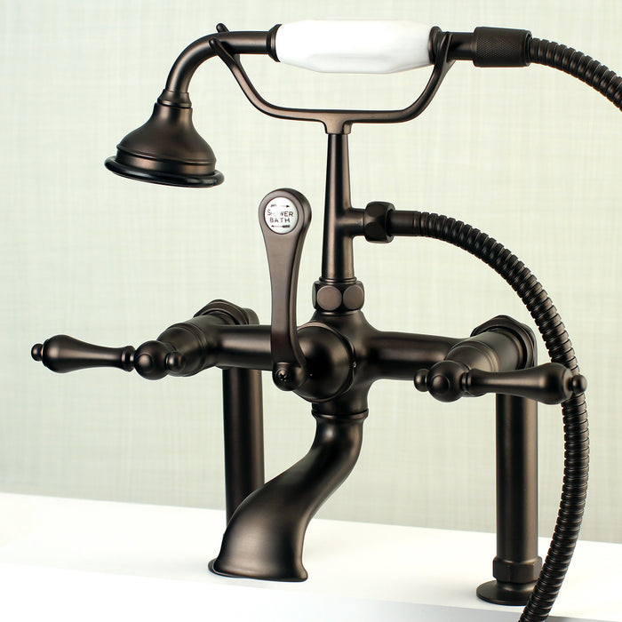 Kingston Heirloom AE103T5 - Aqua Vintage Three-Handle 2-Hole Deck-Mount Clawfoot Tub Faucet with Hand Shower, Oil Rubbed Bronze
