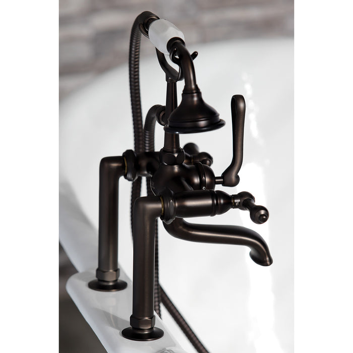 Kingston Heirloom AE103T5 - Aqua Vintage Three-Handle 2-Hole Deck-Mount Clawfoot Tub Faucet with Hand Shower, Oil Rubbed Bronze